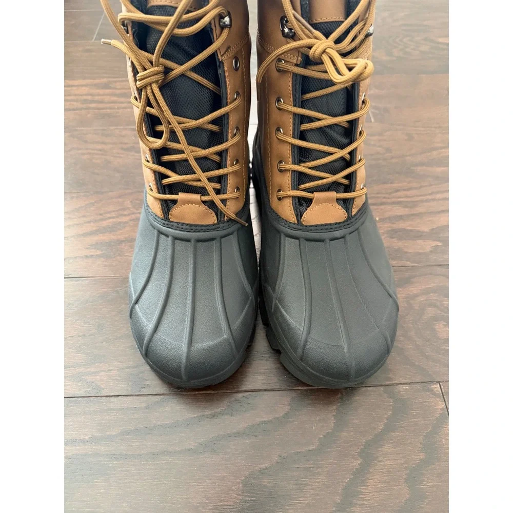 Hobibear Men Winter Snow Boots Tan Black Faux Fur Lined Waterproof GW8030 Sz 48